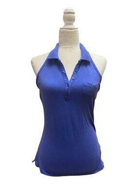 Le Tigre Womens Blue Polo Halter Top Retro 90s Style Summer Preppy